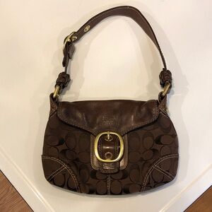 Coach Dark Brown Shoulder Bag with Gold Accents